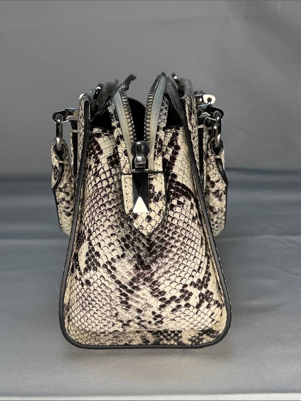 Michael Kors Black and White Snake-Print Satchel - Picture 4 of 11